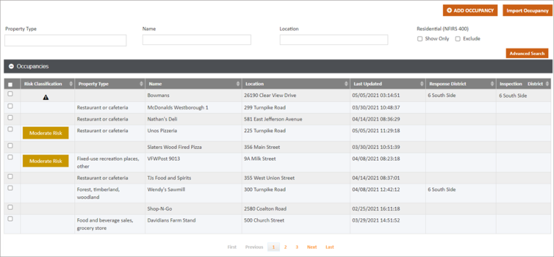 The Occupancy Dashboard shows all occupancies saved for your service.